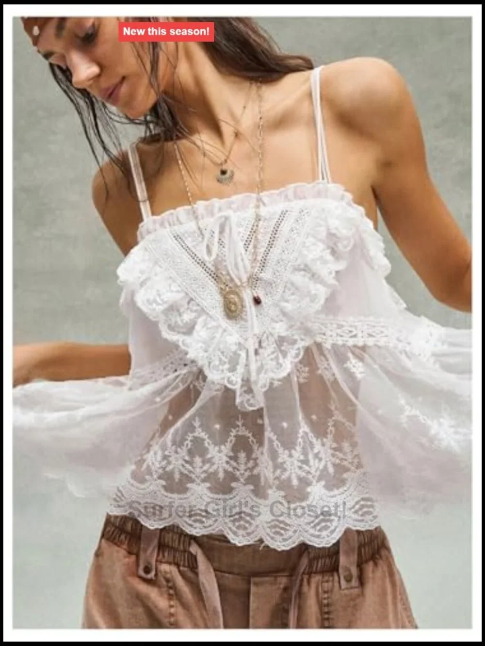 Sheer Lace Camisole Top Sleeveless Ruffle Backless Scalloped Boho Vacation Tank